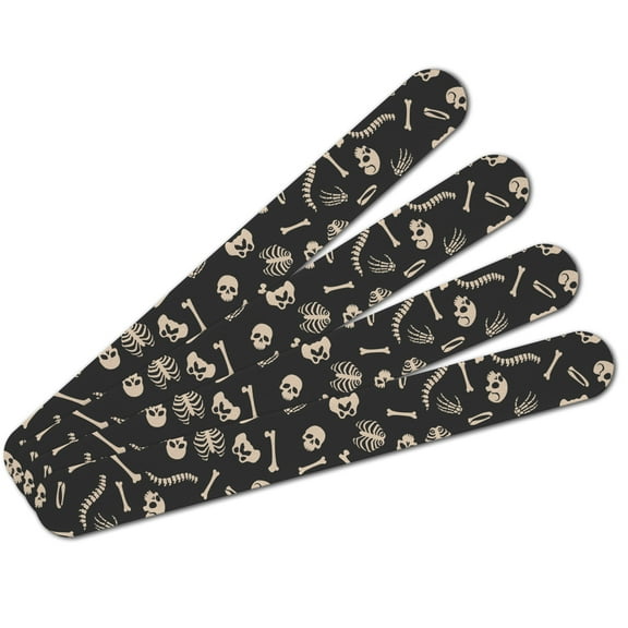 Skeleton Skull Bones Rib Cage and Femur Pattern Double-Sided Nail File Emery Board Set 4 Pack
