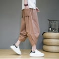 thumbnail image 4 of Bcfgryg Summer Cropped Pants Men's Retro Striped Casual Pants Trend Large Size Baggy Wide Leg Knickers Men’s Casual Pants, 4 of 5