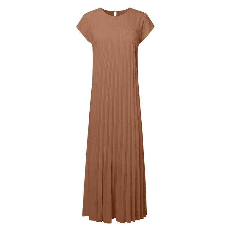 Women 2024 Fashion Casual Spring And Autumn Round Neck Sleeveless Pleated  Dress Split Loose Maxi Dress Loose Summer Dress Denim Dress Long Sleeve  Backless Long Sleeve Dress Dresses Evening Dresses for -
