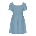 thumbnail image 7 of ZZwxWA Casual Summer Dresses for Women Ruched Elastic Waist Knee Length Dresses Solid Color Short Sleeve Square Neck Dress Holiday Beach, 7 of 7