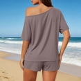 thumbnail image 4 of DxhmoneyHX Womens Lounge Set One Shoulder Short Sleeve Shirts with Shorts Loose Fit Summer Stylish Sleepwear, 4 of 9