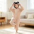 thumbnail image 2 of BMYJ Pug Dog Hooded Fleece Jumpsuit, Cute Animal Themed Outfit for Toddler Boys Girls, Soft Plush Jumpsuit for Holiday Party Daily Dress Up (Beige, 18-24 Months), 2 of 4