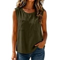 thumbnail image 3 of Noric Women's Cotton Linen Sleeveless Crew Neck Tank Top Solid Color Double Pockets Casual Loose Fit Summer Blouse for Daily Wear, 3 of 9