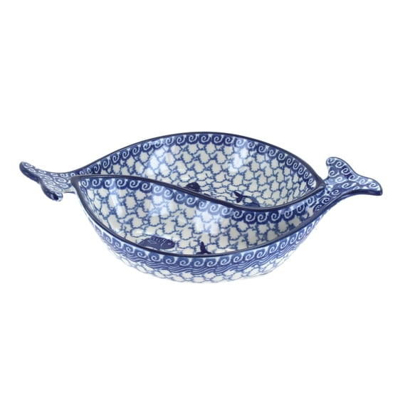 Blue Rose Polish Pottery Mosaic Beach Yin-Yang Fish Dish