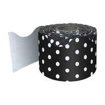 Carson Dellosa Education Black with White Polka Dots Rolled Scalloped Border, 65 Feet Per Roll, Pack of 3