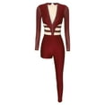 thumbnail image 4 of TiaoBug Women's Asymmetrical Gymnastics Leotard Long Sleeve Round Neck Figure Skating Jumpsuit Burgundy XL, 4 of 7