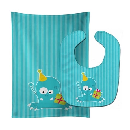 Birthday Monster Blue Baby Bib & Burp Cloth