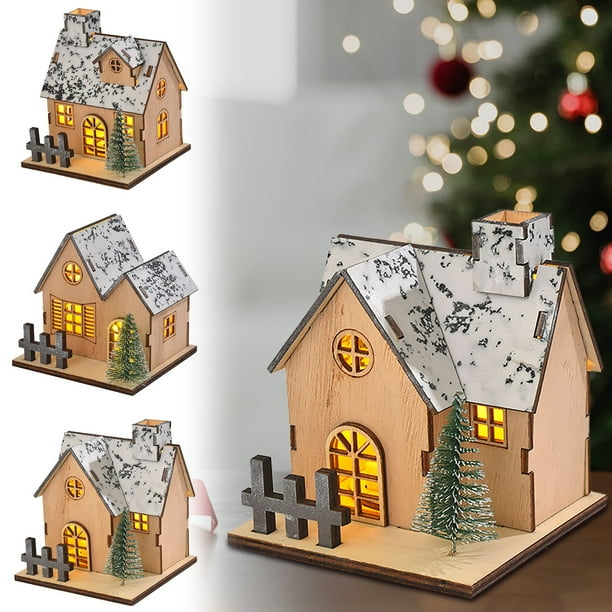 Adorno navideño de madera LED luminoso • Decoración navideña de escritorio con luces cálidas • Decoración festiva de mesa