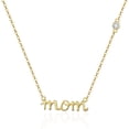 thumbnail image 1 of Mercie Sterling Silver Gold Vermeil Name Necklace “Mom” Script Pendant Bezel Set Stone Detail 18 Inch Everyday Wear, 1 of 8