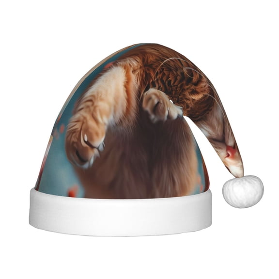 Vsdgher Floating Cat And Donuts Christmas Hat, Santa Hat for Kids Xmas Holiday Hat Red Classic Christmas New Year Festive Party Supplies