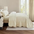 thumbnail image 2 of Blythease Oversized Velvet Quilt King 128x120 Extra Wide – Reversible Velvet Bedspread & Coverlet Set, 5 Piece Lightweight All Season Comforter Bedding, Geometric Diamond Quilted Design, Ivory, 2 of 7