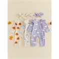 thumbnail image 3 of RUINIXCW Newborn Baby Girl Halloween Outfit Infant Baby Girl Fall Winter Clothes Waffled Romper Pumpkin Ghost Embroidery Ruffled Long Sleeve Zipper Jumpsuits Headband Set, 3 of 9