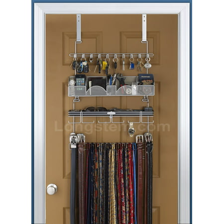 Men's Over the Door Wall Closet Belt Rack Tie Key Storage Display Valet Organizer - SILVER  - High Quality Organizer by Longstem - Patented - Rated (Best Rated 4 Door Sedan)