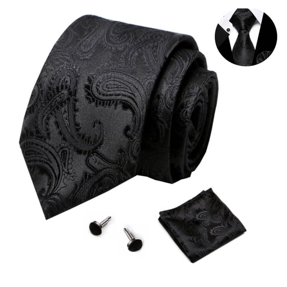BIHUAI Men's 3-Piece Jacquard Tie Set – Silk Necktie, Pocket Square & Cufflinks for Formal & Business Occasions