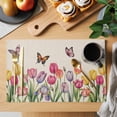 thumbnail image 2 of Tulips Spring Floral Placemats Set of 4, Pastoral Flowers Butterfly Rustic Placemats for Dining Table, Place Mats for Kitchen Tabletop, Waterproof Wipeable Dining Table Mats Set, 2 of 9