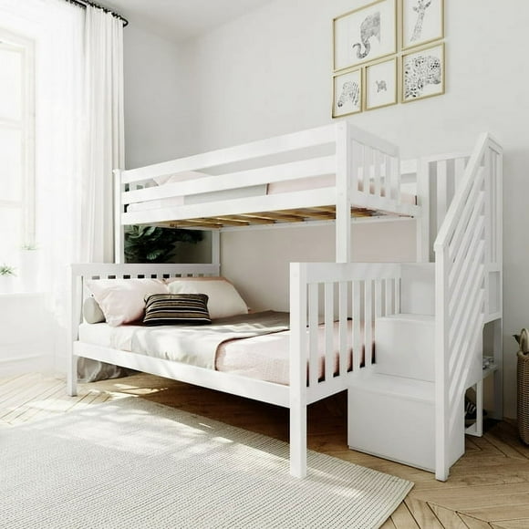Max & Lily Twin over Full Bunk Bed Frame for Kids Bedroom Furniture with Staircase, White