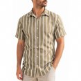 thumbnail image 2 of Men's Summer Lapel Button Striped Shirt Casual Short Sleeve Tops Lightweight Breathable Comfortable Fashion Daily Office Beach Vacation Outfits | JASKFLY,Khaki XL, 2 of 6
