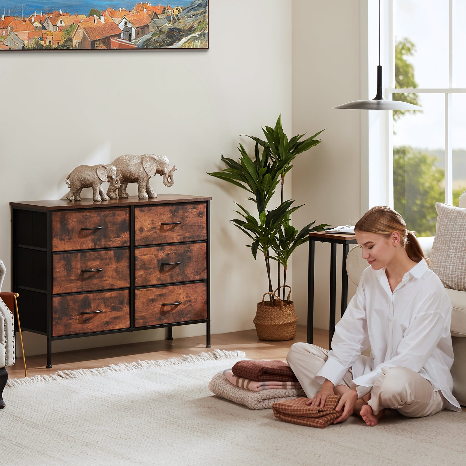 CONCETTA 6-Drawer Fabric Dresser Storage Chest for Bedroom, Closet, Storage Furniture for Adults, Rustic Brown