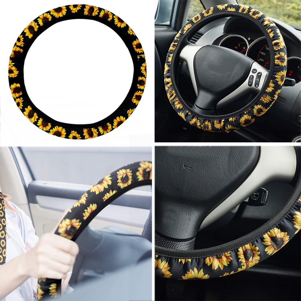 xcbyt Sunflower Car Steering Wheel Cover Cute Yellow Sunflower Universal Steering Wheel Cover for Women Girls Car Accessories 