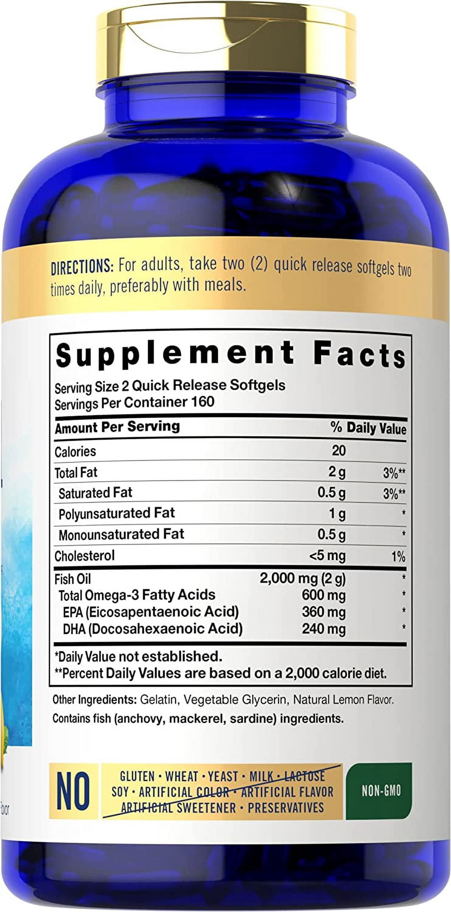 Fish Oil 2000mg | 320 Softgels | 600mg Total Omega 3 | Non-GMO & Gluten Free | by Carlyle