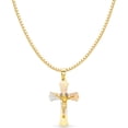 thumbnail image 1 of 14K Tri Color Gold Diamond Cut Crucifix Jesus Cross Stamp Religious Charm Pendant with 1.2mm Box Chain Necklace - 24", 1 of 4
