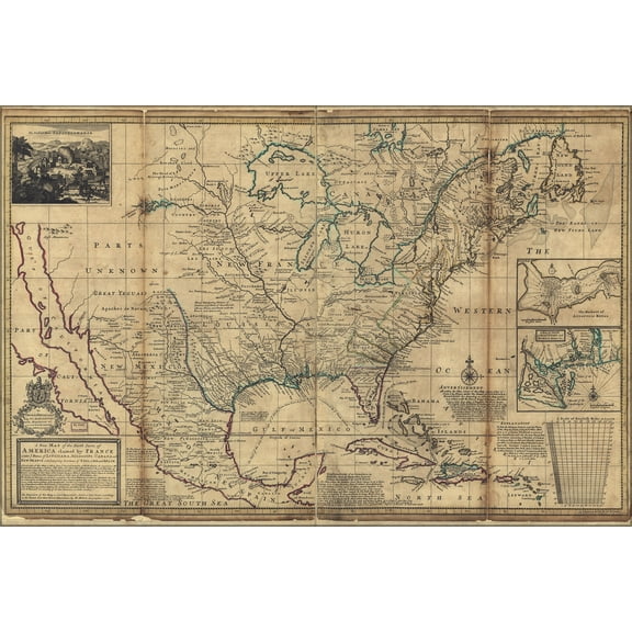 24"x36" Gallery Poster, map french claims pre united states america 1720