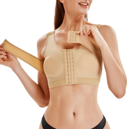 

Molutan Post-Surgery Front Closure Bra for Women Posture Corrector Compression Shapewear Tops with Breast Support Band(Beige L)