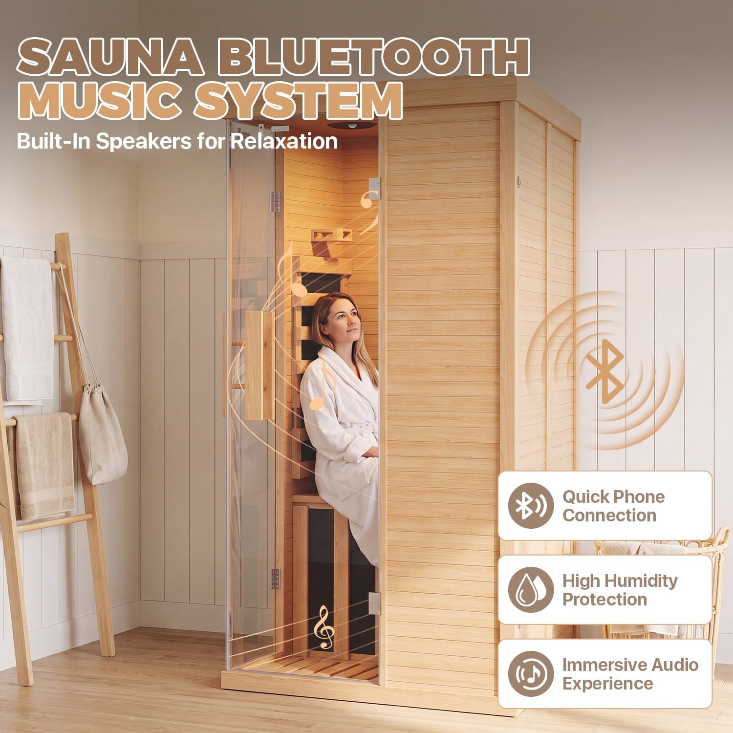 BaPiPro Infrared Sauna, 1-2 Person Home Far Wood Sauna, Canadian Hemlock Dry Sauna Spa Room with Low EMF Carbon Fiber Panels, Indoor Sauna with LED Light & Bluetooth Speaker