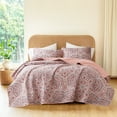 thumbnail image 2 of Regency Heights 3-Piece King Size Floral Boho Quilt Set, Pink Medallion Print Reversible Bedding Set, King Size Quilt with Sham, 2 of 10