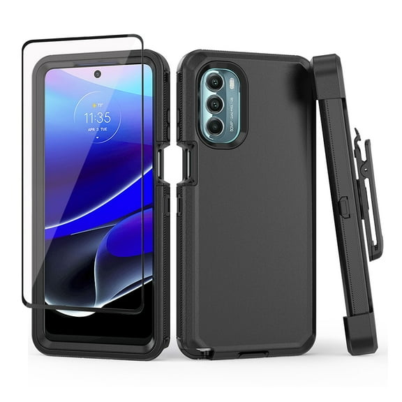 TASHHAR Moto G Stylus 5G 2022 Case with Screen Protector and Belt Clip Holster Military Grade Heavy Duty Protection Shockproof Armor Rugged Durable for Motorola G Stylus 5G 2022 Phone - Black