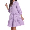 thumbnail image 3 of Aiyino Womens Plaid Button Down Shirt Dress V Neck Tunic Dress Pull Sleeve Ruffle Summer Casual Mini Dress, 3 of 8