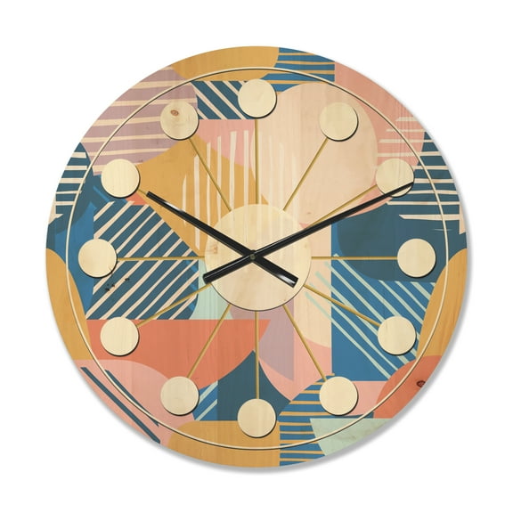 Designart 'Trendy Contemporary Geometry Retro Pattern' Mid-Century Modern Wood Wall Clock