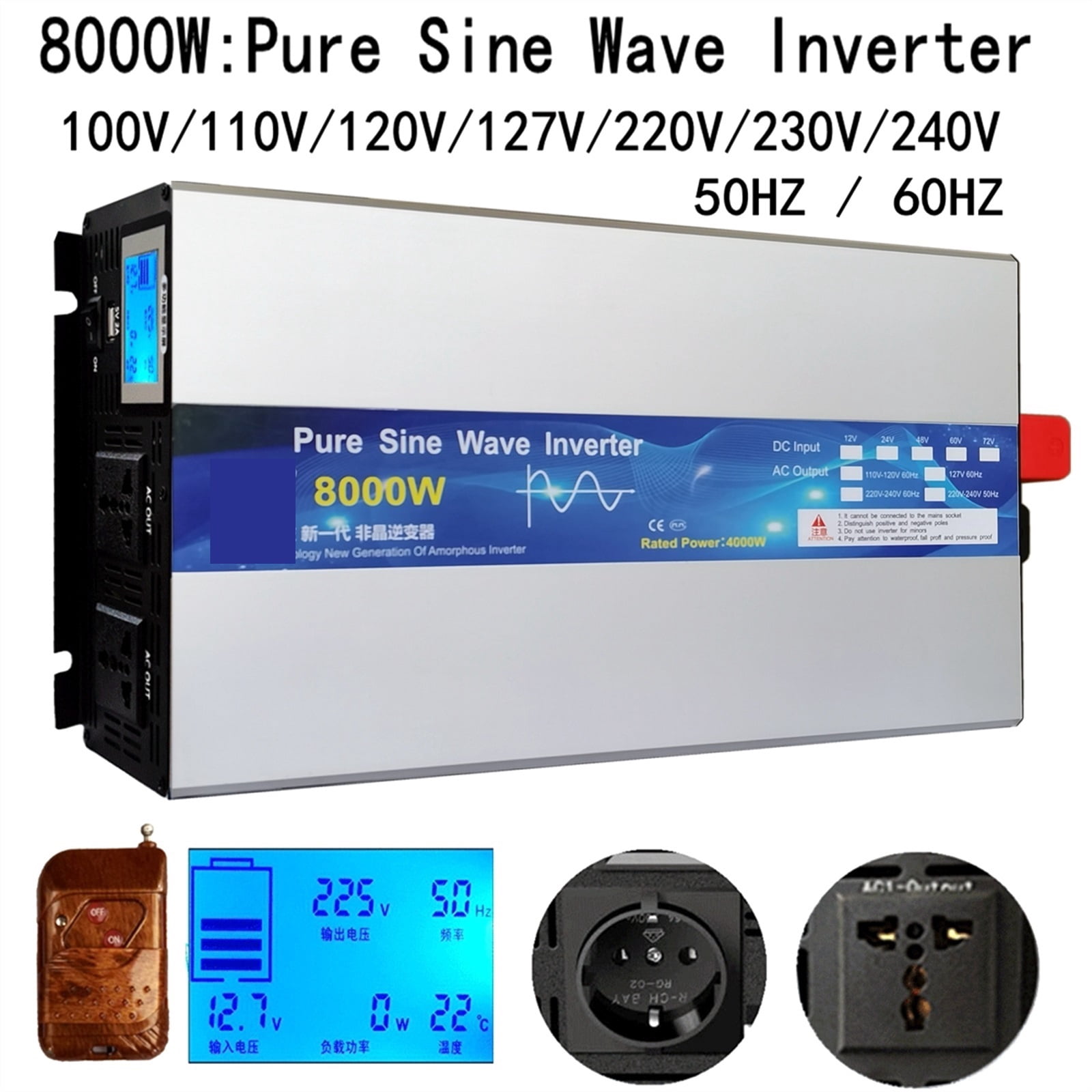 Pure Sine Wave Inverter 12v 220 DC 12V 24V 60V 72V To AC 110 220 Power Converter Solar Panel Inverter 6000W 3000W 8000W 4000W ,Portable Design
