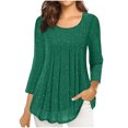thumbnail image 3 of ClodeEU Women's 3/4 Length Sleeve Blouses，Round Neck Pleated，Sparkle Effect Double Layer Tunic Tops Green,Womens Plus M, 3 of 8