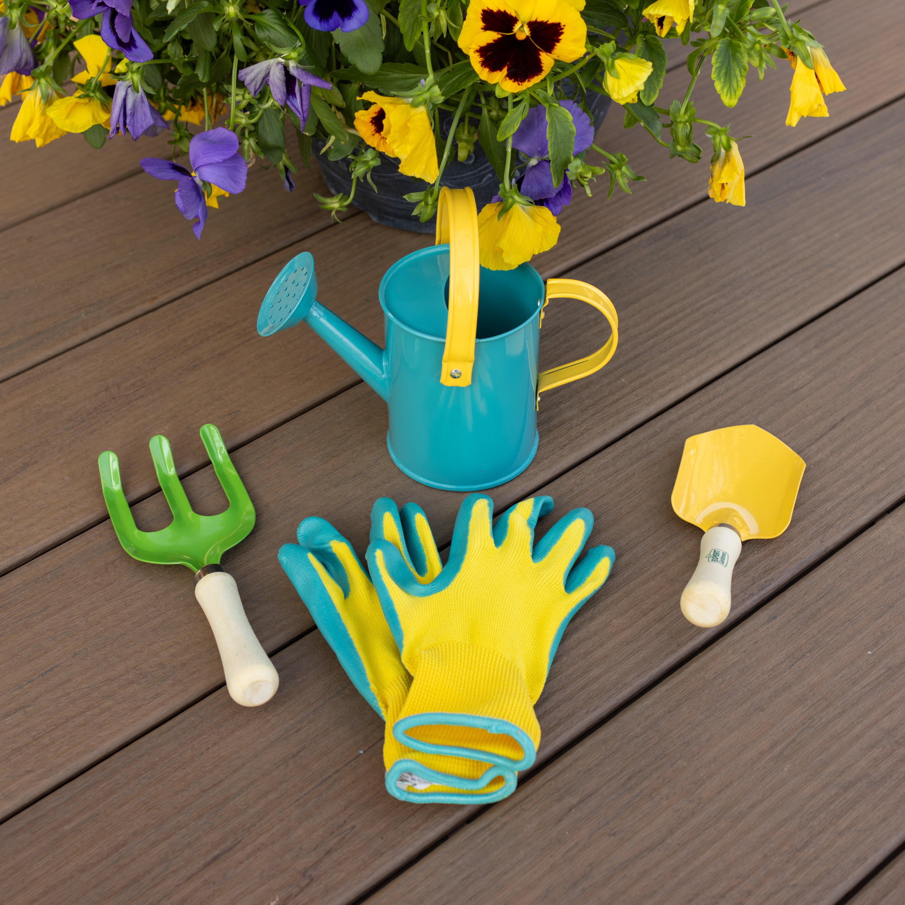 Expert Gardener 4-Piece Kids Gardener Tools, Metal Tool Heads with Wood Handles