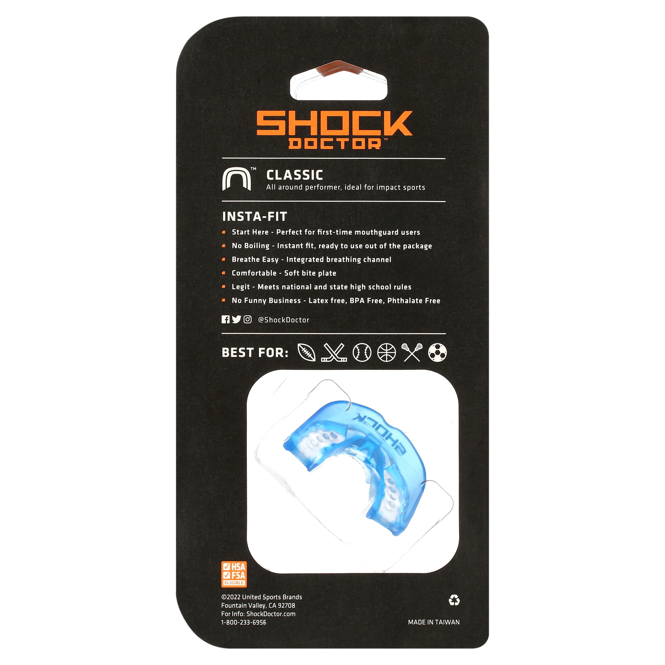 Shock Doctor, Insta-Fit Mouthguard, Youth, Royal/Clear