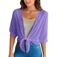 thumbnail image 2 of KIHOUT Women's Lightweight Sheer Chiffon Tie Front Shrug 3/4 Sleeve Sun Protection Open Front Cardigan Cover Up, 2 of 9