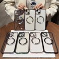 thumbnail image 2 of Compatible with iPhone 13 Magnetic Clear Case,Luxury Plating Bling Transparent Shockproof MagSafe Case with Full Camera Lens Protector for iPhone 13 Women Girl Men-Elegant Pink, 2 of 13
