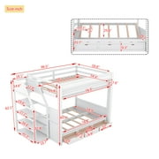 Euroco Wood Full Bunk Bed or Full over Futon with Shelf and Drawers for Kids Teens, Covertible into Daybed for Living Room, White