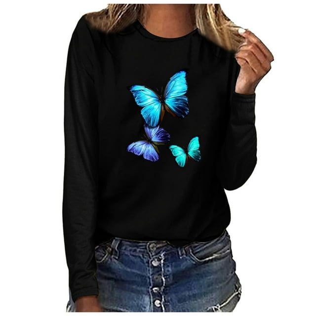 Womens Printed Long Sleeve Tops Blouse T-Shirt
