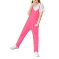 thumbnail image 4 of Spaghetti Strap V-neck Girls Solid Color Casual Loose Straight Kids Children Jumpsuit with Pocket for 5-14 Years, 4 of 5
