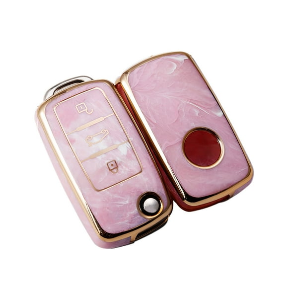 Leadwolf TPU car key case cover Fit for Volkswagen folding key 3 button Waterproof and durable Pink