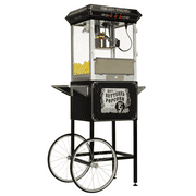 Full Size Carnival Style 8 oz Popcorn Maker Machine with cart, Black and Silver