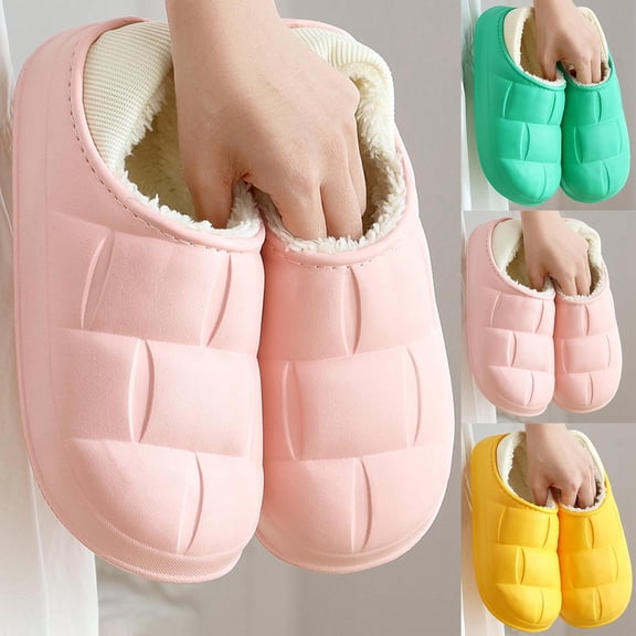 Bovxnpu Women's Warm Fuzzy Slippers Winter House Shoes, Women's Winter Outerwear Toe Covering Slippers Fleece-Lined Warm Flat Slippers Comfy Soft Lightweight Indoor House Shoes