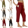 thumbnail image 2 of Yuanlook Straight Leg Capri Pants for Women Summer Casual Workout Capri Yoga Pants Side Split Exercise Lounge Pants with Pockets S-XXL, 2 of 9