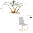 thumbnail image 2 of 63" rectangele Glass Dining Table Sets for 6,Modern Dining Table with Golden base and 6 Golden Leg PU Chairs Room Set for Kitchen Dining Room,Living room,Glass table and Gray Chairs, 2 of 8
