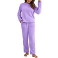 thumbnail image 1 of Innerwin Ensemble de Pyjama en Polaire pour Femmes, Couleur Unie, Col Rond, Chaud, Sherpa, Violet S, 1 of 4