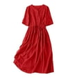 thumbnail image 2 of LOVZFMLL Women's Summer Midi Dresses 2025 Casual Short Sleeve V Neck Buttons Belted Ruffle A-Line Flowy Dresses with Pockets Red L, 2 of 8