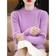 thumbnail image 5 of ManxiVoo Women Knit Pullover Semi High Neck Classic Stripe Thick Warm Soft Sweater for Everyday Comfort M Size Purple, 5 of 8