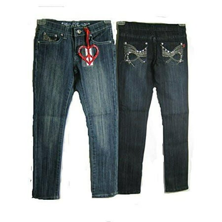 Girls Sizes 7/8/10/12/14 Stretchable Denim 5 Pockets Embroidered Jeans. Skinny Cut. * 1 Unit Pack